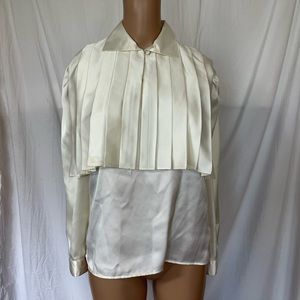Vintage 80s Glances Los Angeles Satin Ruffle Front Secretary Blouse Size 4